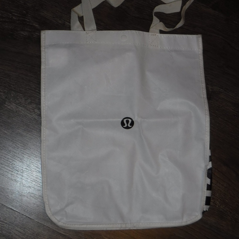 Lululemon‎ Reusable Shopping Tote Bag White Black Logo Foldable